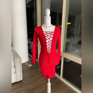 Lace up v neck dress